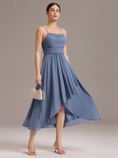 ever ARLYS|Asymmetrical Hem Strappy Chiffon A-Line Backless Bridesmaid Dress