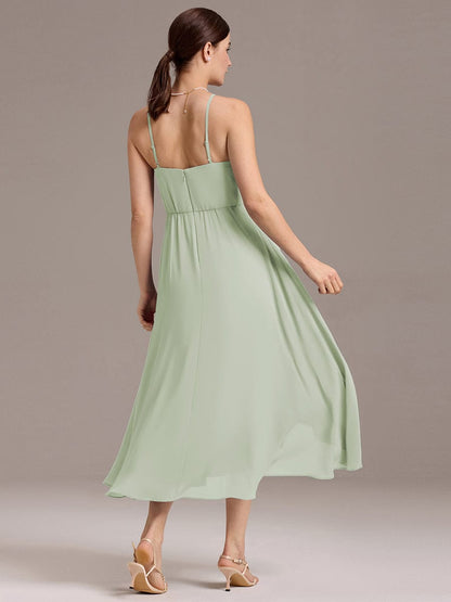 ever ARLYS|Asymmetrical Hem Strappy Chiffon A-Line Backless Bridesmaid Dress