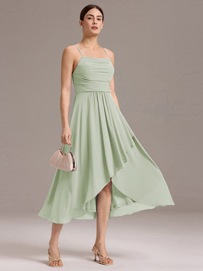 ever ARLYS|Asymmetrical Hem Strappy Chiffon A-Line Backless Bridesmaid Dress