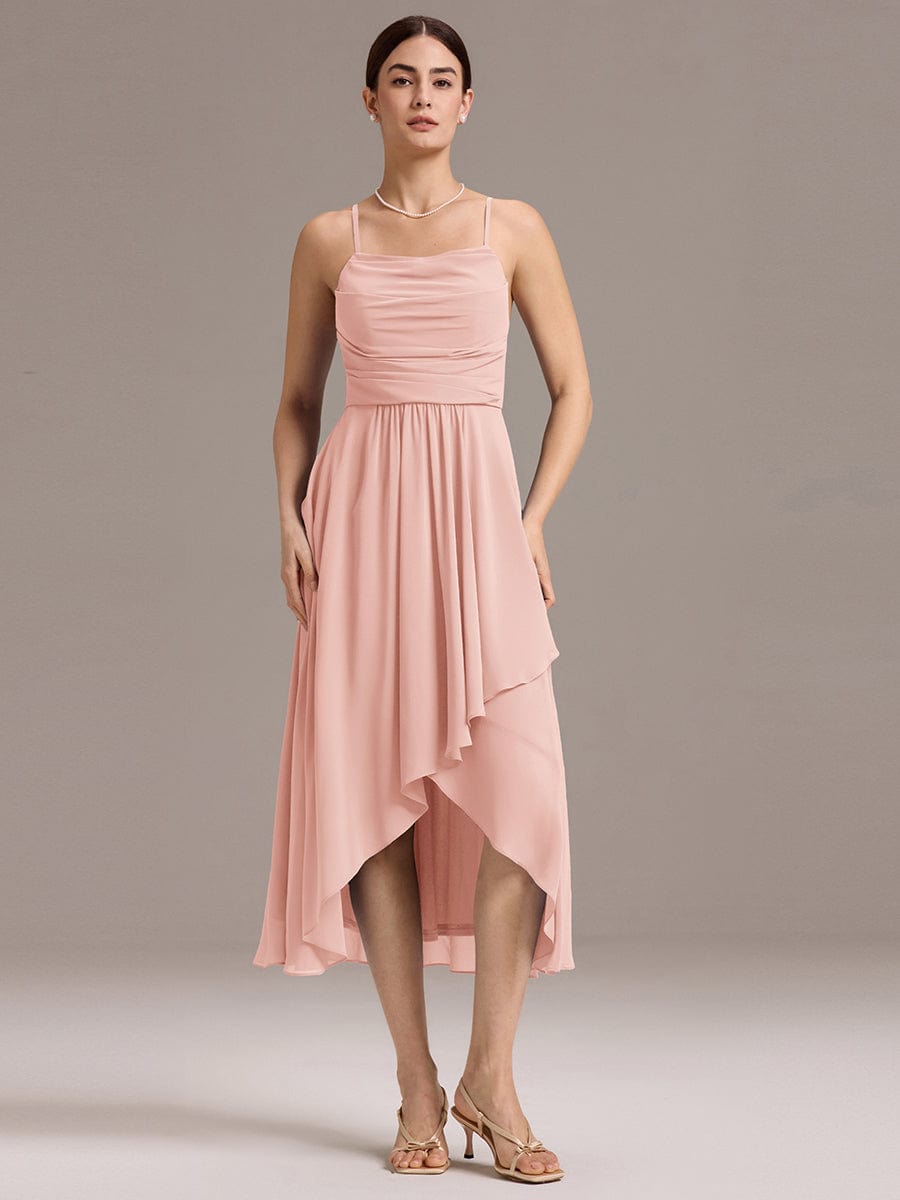 ever ARLYS|Asymmetrical Hem Strappy Chiffon A-Line Backless Bridesmaid Dress
