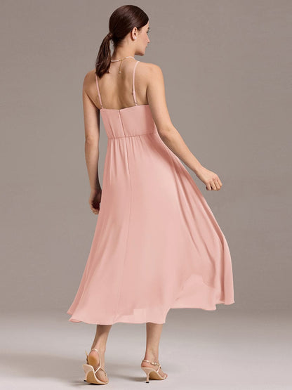 ever ARLYS|Asymmetrical Hem Strappy Chiffon A-Line Backless Bridesmaid Dress