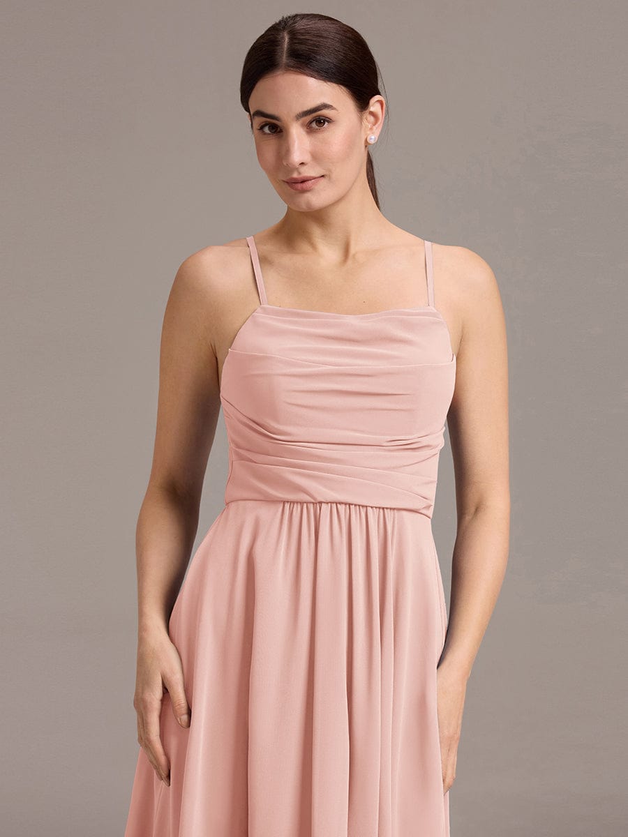 ever ARLYS|Asymmetrical Hem Strappy Chiffon A-Line Backless Bridesmaid Dress