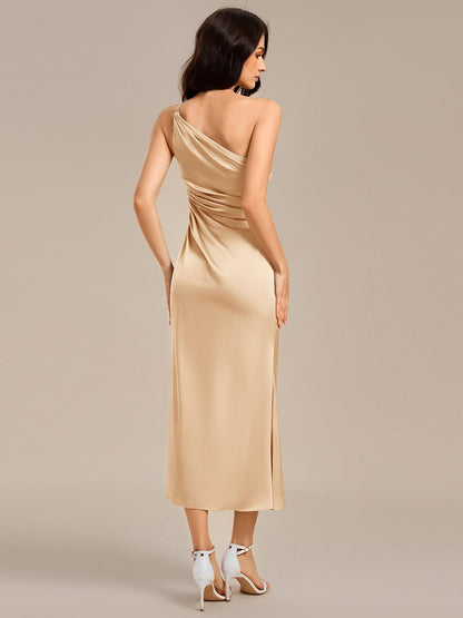 ever REIKO|Satin One Shoulder Ruched Side Split Mermaid Bridesmaid Dress