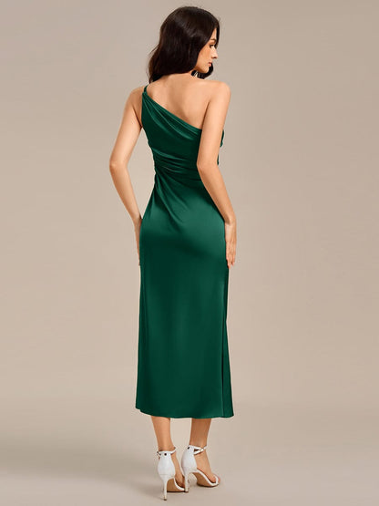 ever REIKO|Satin One Shoulder Ruched Side Split Mermaid Bridesmaid Dress