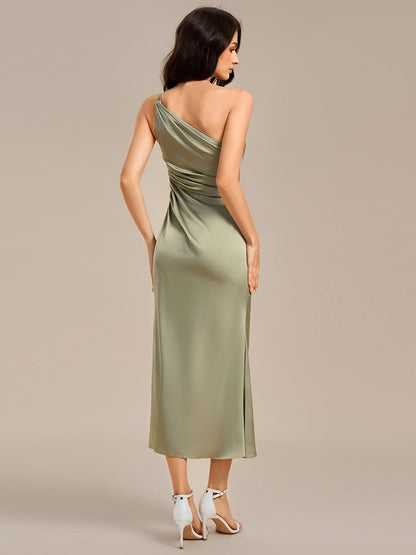 ever REIKO|Satin One Shoulder Ruched Side Split Mermaid Bridesmaid Dress
