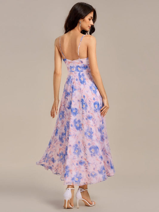 ever RUE|Ruffled Floral V-Neck A-line Maxi Side split Bridesmaid Dress