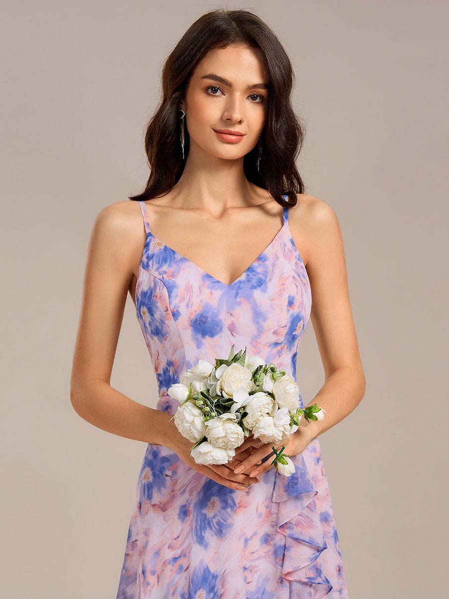 ever RUE|Ruffled Floral V-Neck A-line Maxi Side split Bridesmaid Dress