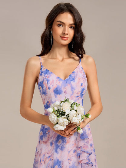 ever RUE|Ruffled Floral V-Neck A-line Maxi Side split Bridesmaid Dress