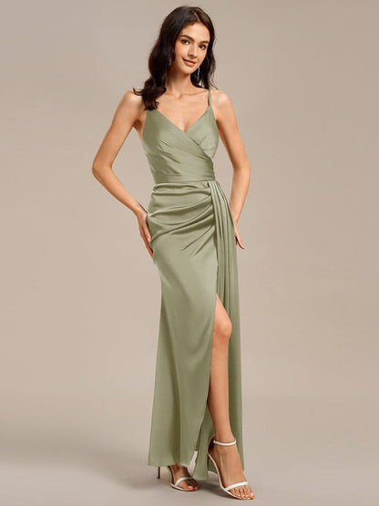 ever LIORA|Satin Spaghetti Strap Maxi Mermaid Bridesmaid Dress