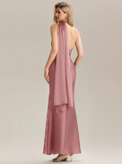 ever SYLVARA|Flowing Ribbons Satin Sleeveless Bridesmaid Dress