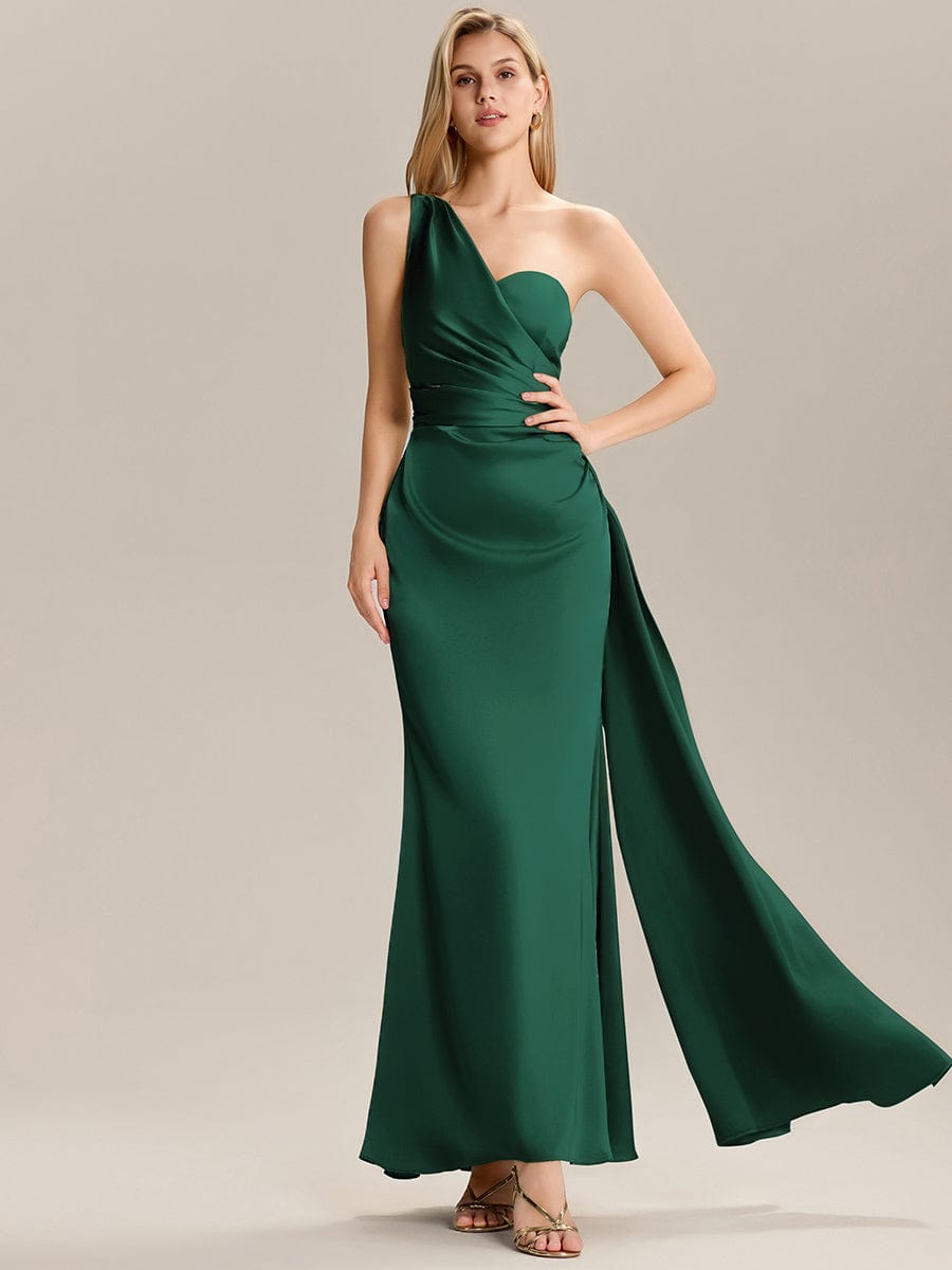 ever ARLENNA|Flowing Ribbons Pleated Satin Sleeveless Bridesmaid Dress