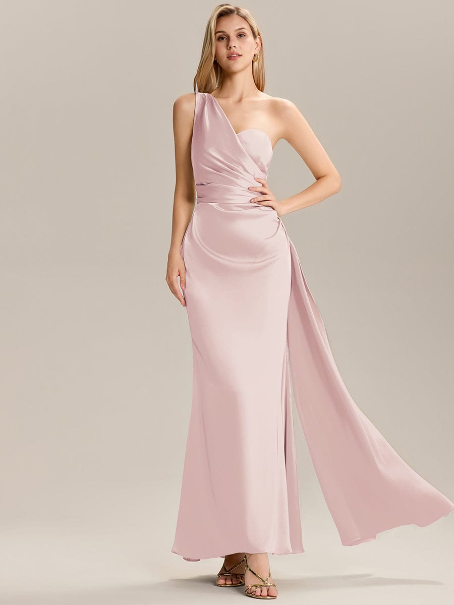 ever ARLENNA|Flowing Ribbons Pleated Satin Sleeveless Bridesmaid Dress