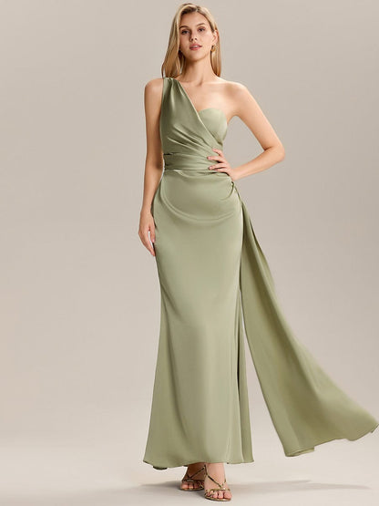 ever ARLENNA|Flowing Ribbons Pleated Satin Sleeveless Bridesmaid Dress