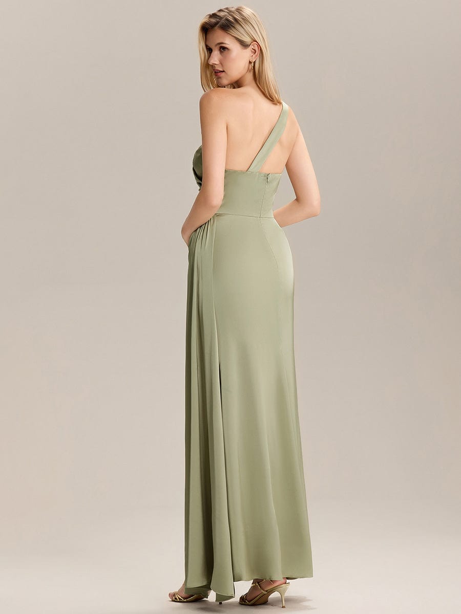 ever ARLENNA|Flowing Ribbons Pleated Satin Sleeveless Bridesmaid Dress