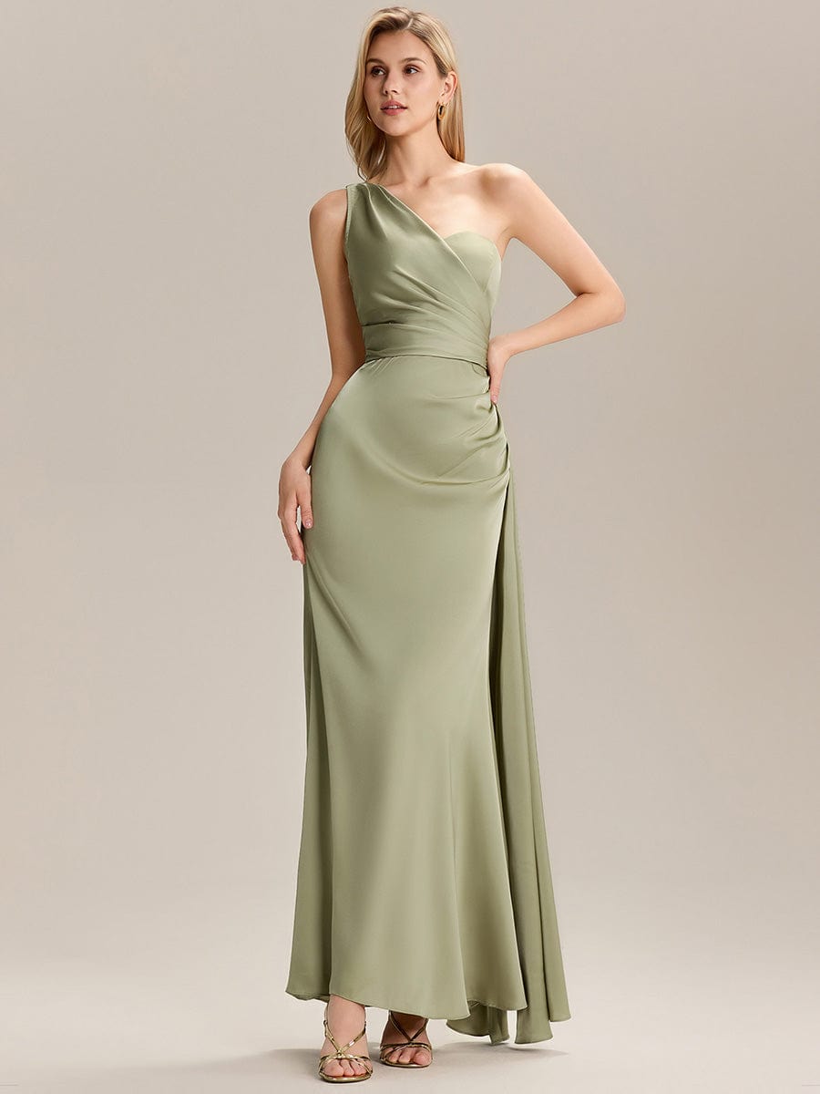 ever ARLENNA|Flowing Ribbons Pleated Satin Sleeveless Bridesmaid Dress