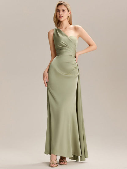ever ARLENNA|Flowing Ribbons Pleated Satin Sleeveless Bridesmaid Dress