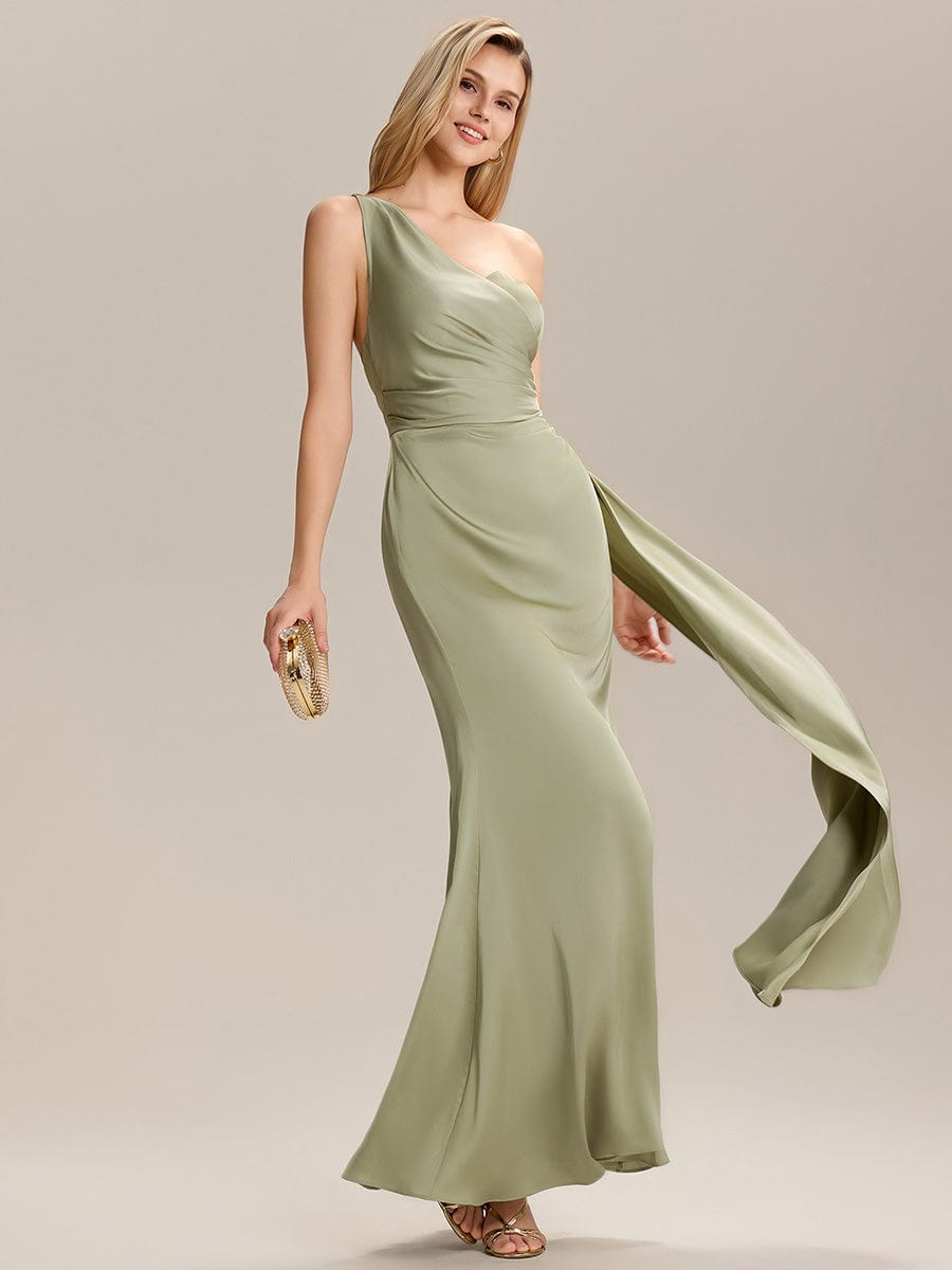 ever ARLENNA|Flowing Ribbons Pleated Satin Sleeveless Bridesmaid Dress