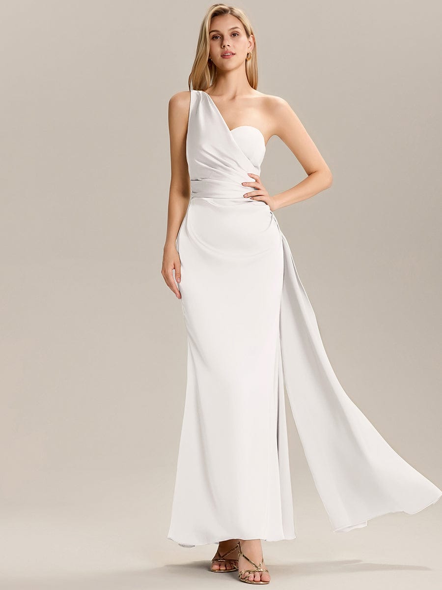 ever ARLENNA|Flowing Ribbons Pleated Satin Sleeveless Bridesmaid Dress