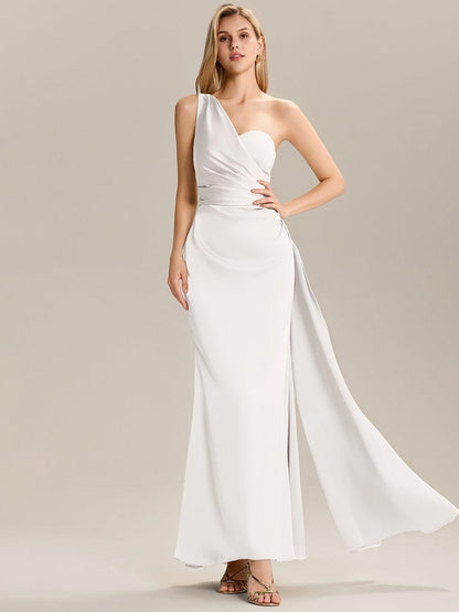 ever ARLENNA|Flowing Ribbons Pleated Satin Sleeveless Bridesmaid Dress