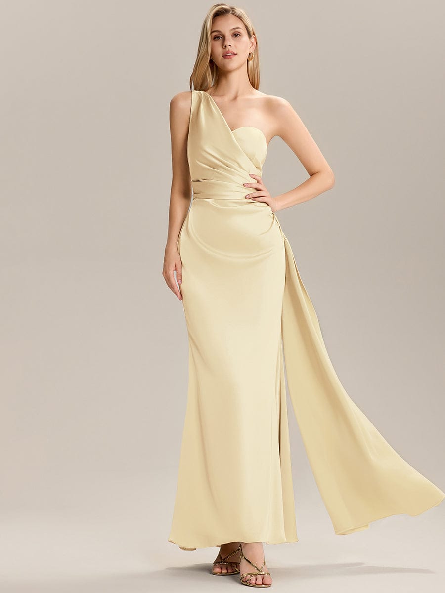 ever ARLENNA|Flowing Ribbons Pleated Satin Sleeveless Bridesmaid Dress