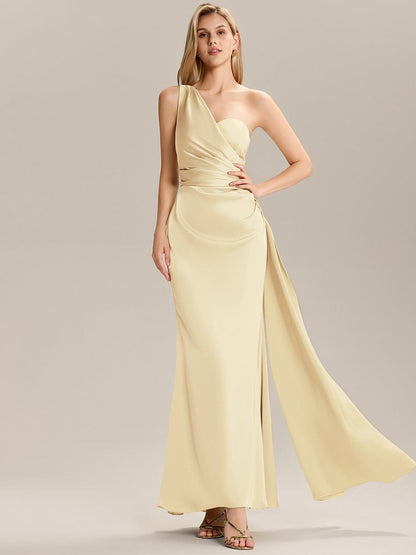ever ARLENNA|Flowing Ribbons Pleated Satin Sleeveless Bridesmaid Dress