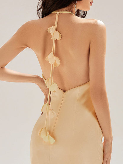 ever ELYS|Satin Halter Backless Maxi Mermaid Dress