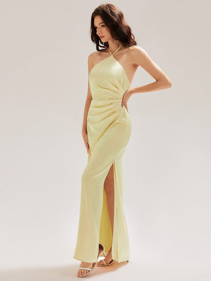 ever ELYS|Satin Halter Backless Maxi Mermaid Dress