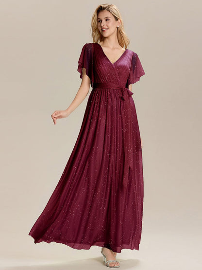 ever EMBERLY|Tie-Waist Ruffle Sleeve Maxi Bridesmaid Dress