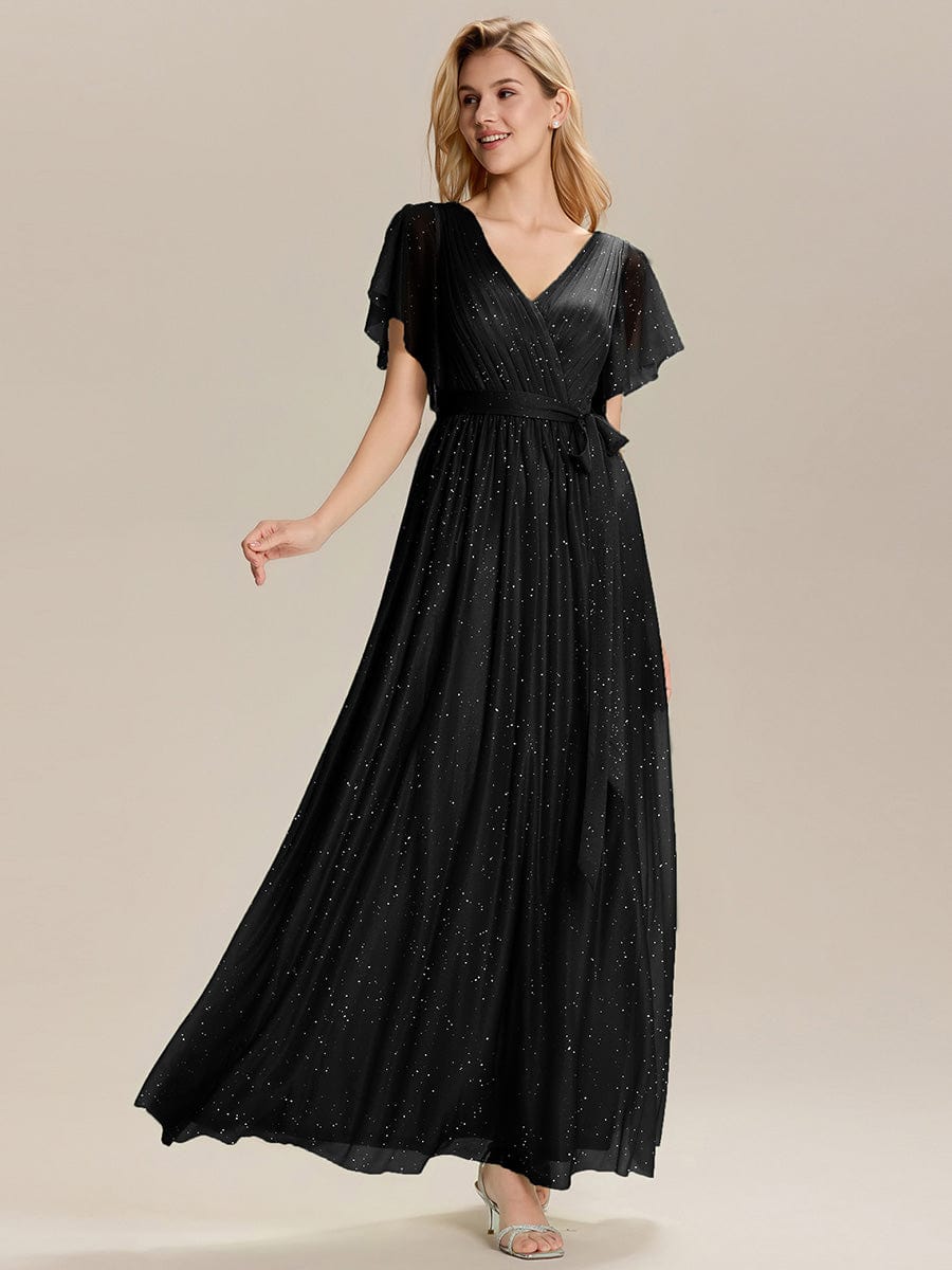 ever EMBERLY|Tie-Waist Ruffle Sleeve Maxi Bridesmaid Dress