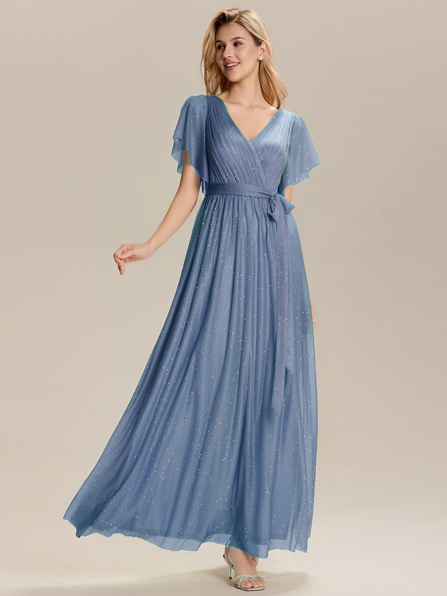 ever EMBERLY|Tie-Waist Ruffle Sleeve Maxi Bridesmaid Dress