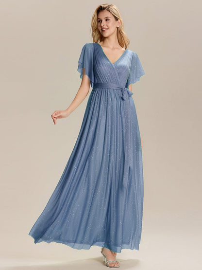 ever EMBERLY|Tie-Waist Ruffle Sleeve Maxi Bridesmaid Dress
