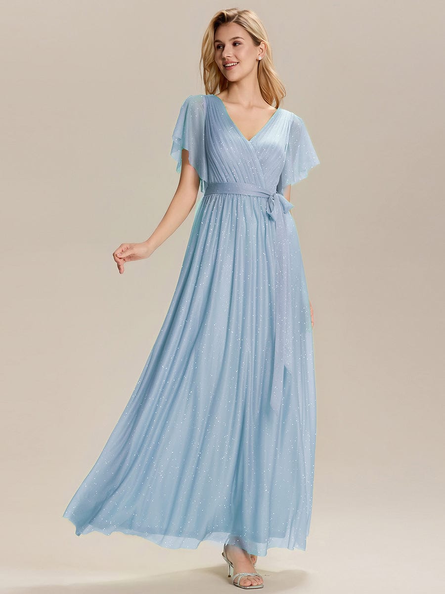 ever EMBERLY|Tie-Waist Ruffle Sleeve Maxi Bridesmaid Dress