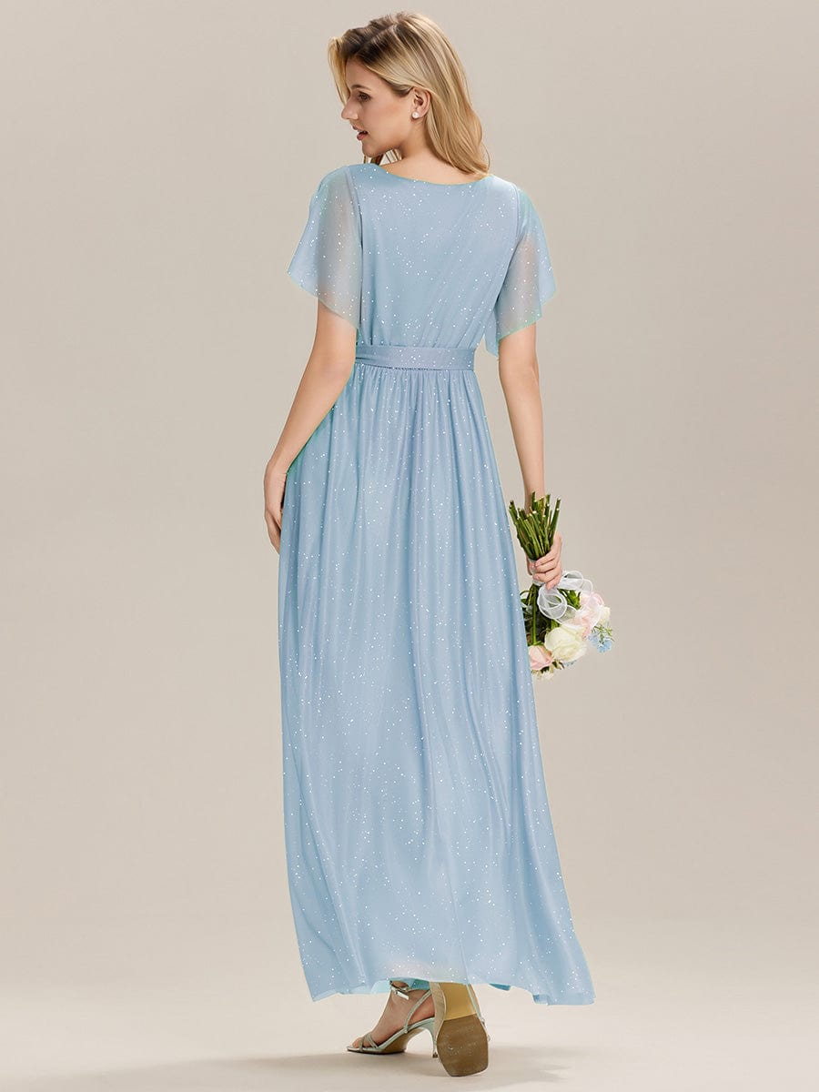 ever EMBERLY|Tie-Waist Ruffle Sleeve Maxi Bridesmaid Dress