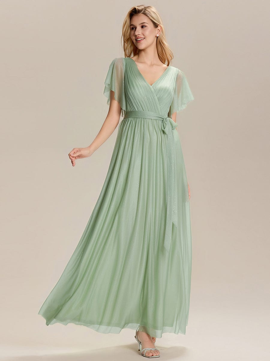ever EMBERLY|Tie-Waist Ruffle Sleeve Maxi Bridesmaid Dress