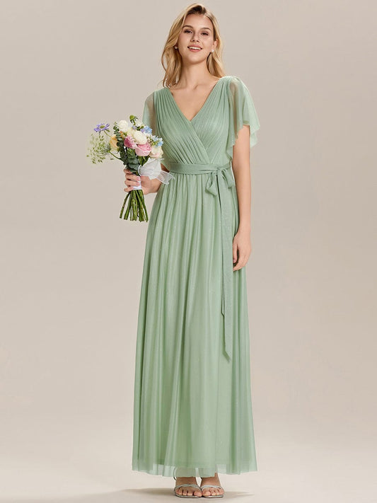 ever EMBERLY|Tie-Waist Ruffle Sleeve Maxi Bridesmaid Dress