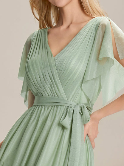 ever EMBERLY|Tie-Waist Ruffle Sleeve Maxi Bridesmaid Dress