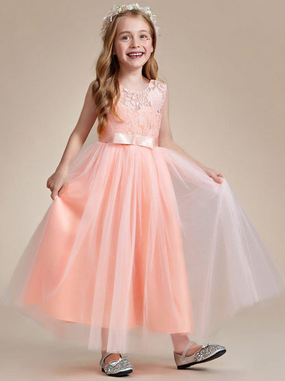 ROSA MAE|Princess Bow Sleeveless Lace Tulle Flower Girl Dress