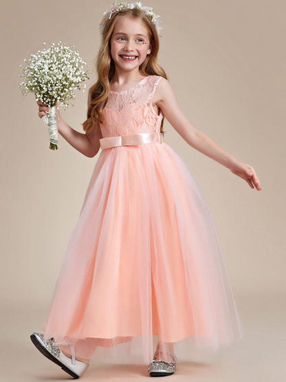 ROSA MAE|Princess Bow Sleeveless Lace Tulle Flower Girl Dress