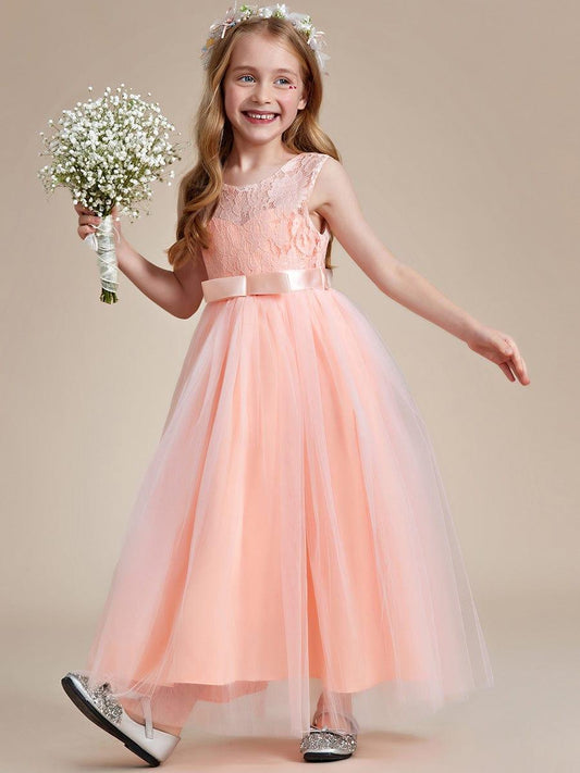 ROSA MAE|Princess Bow Sleeveless Lace Tulle Flower Girl Dress