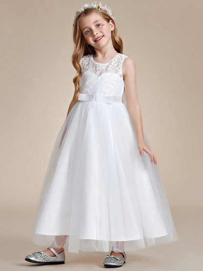 ROSA MAE|Princess Bow Sleeveless Lace Tulle Flower Girl Dress