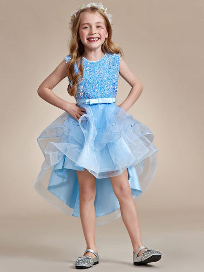 ADERELLA|Sequin Polka Dot Sleeveless High-Low Flower Girl Dresses
