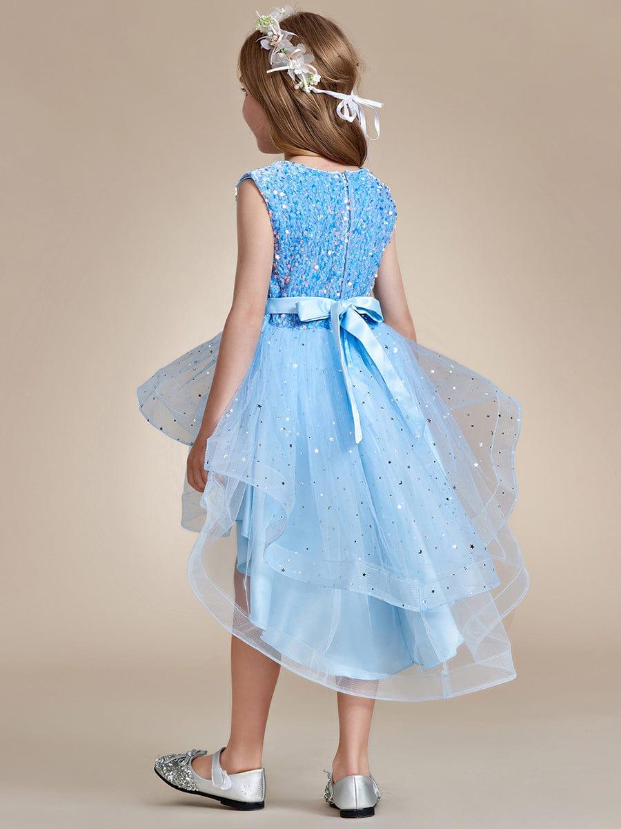 ADERELLA|Sequin Polka Dot Sleeveless High-Low Flower Girl Dresses
