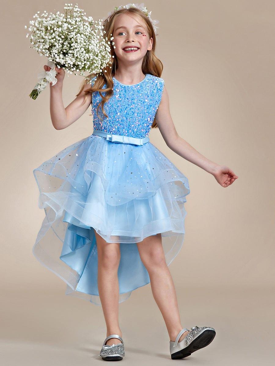 ADERELLA|Sequin Polka Dot Sleeveless High-Low Flower Girl Dresses