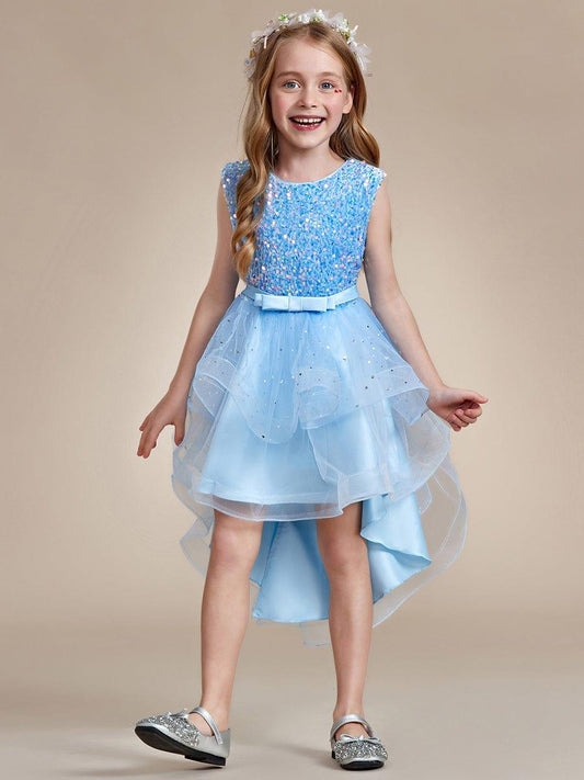 ADERELLA|Sequin Polka Dot Sleeveless High-Low Flower Girl Dresses