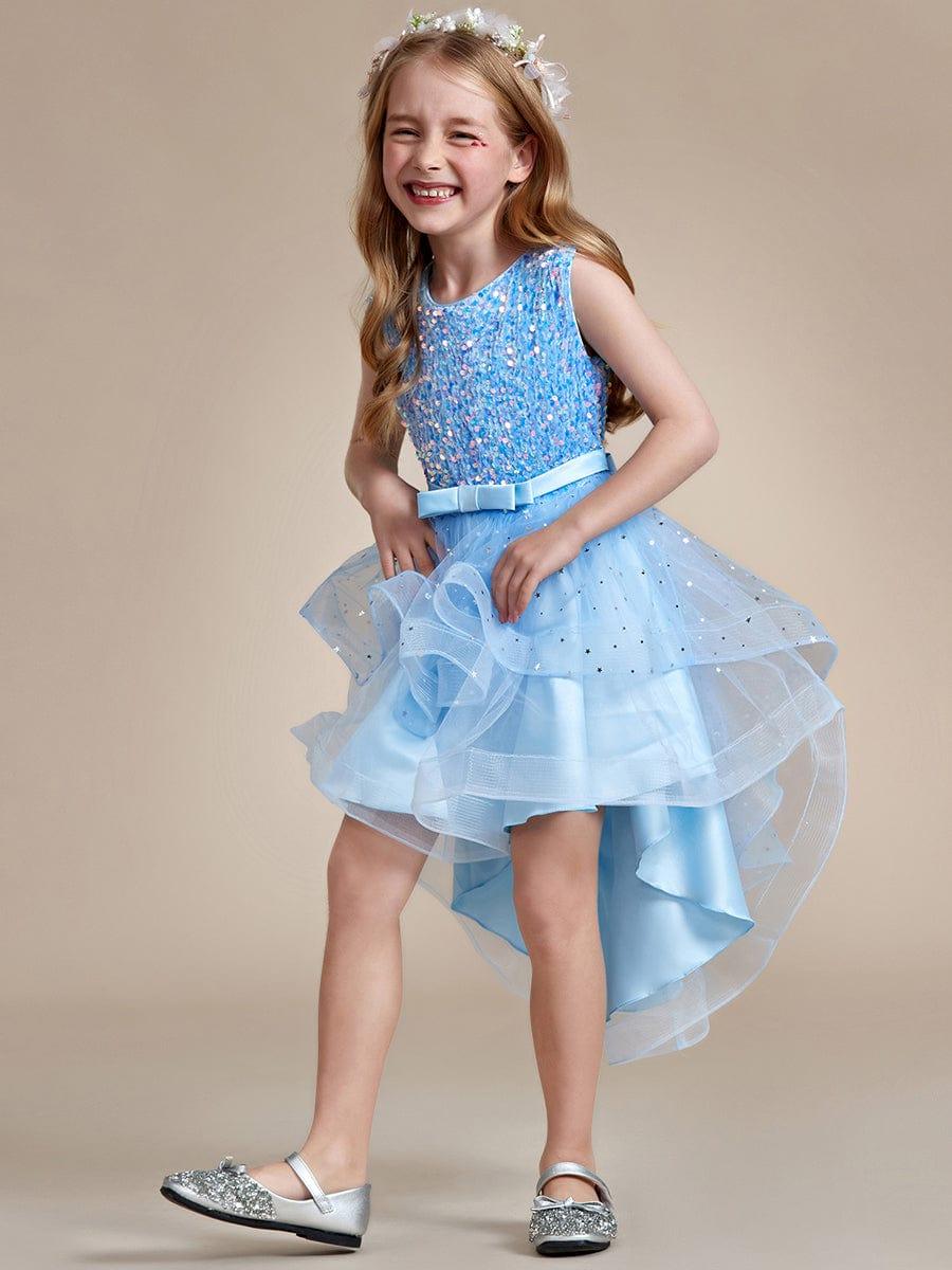 ADERELLA|Sequin Polka Dot Sleeveless High-Low Flower Girl Dresses