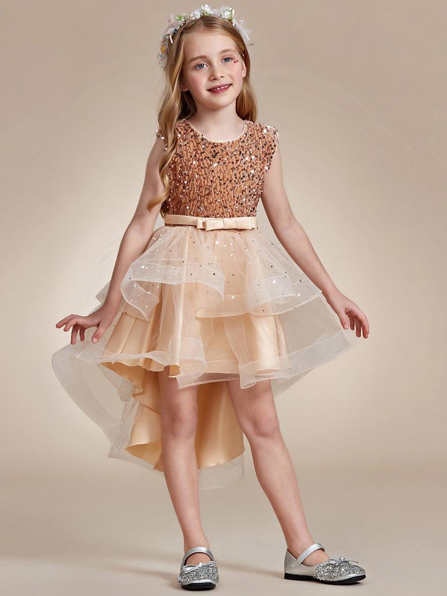 ADERELLA|Sequin Polka Dot Sleeveless High-Low Flower Girl Dresses