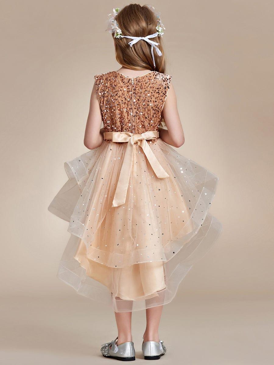 ADERELLA|Sequin Polka Dot Sleeveless High-Low Flower Girl Dresses
