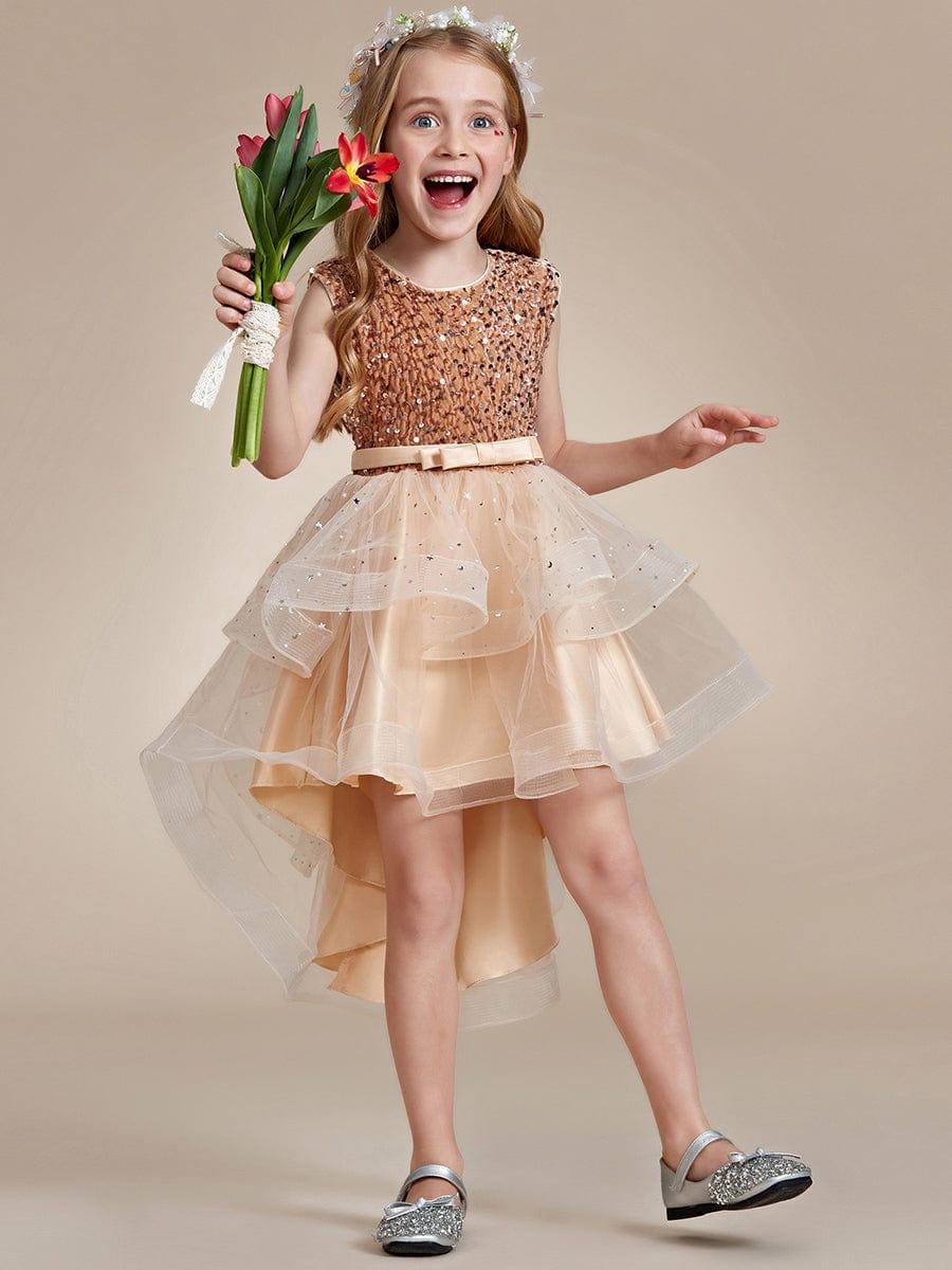 ADERELLA|Sequin Polka Dot Sleeveless High-Low Flower Girl Dresses