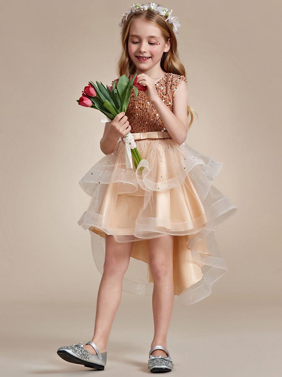 ADERELLA|Sequin Polka Dot Sleeveless High-Low Flower Girl Dresses