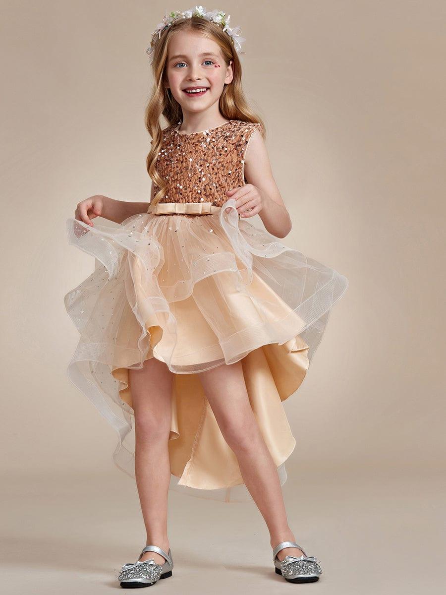 ADERELLA|Sequin Polka Dot Sleeveless High-Low Flower Girl Dresses